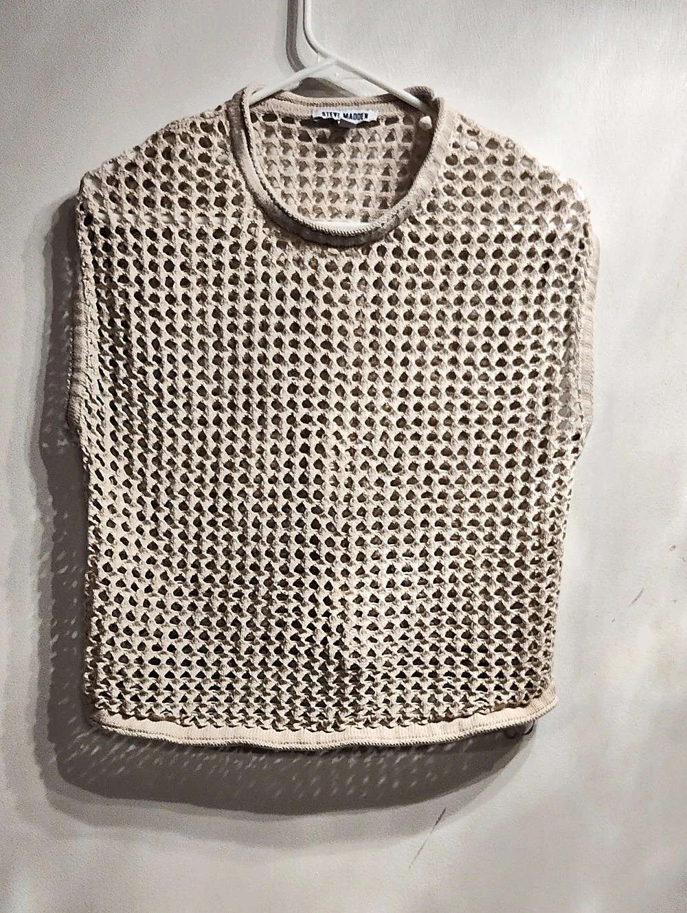 Steve Madden Crochet Knit Sweater Vest in Cream Size Large